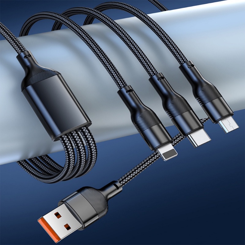 3in1 Kabel Data / Charger Mikro USB Tipe-C 6A Fast Charging Untuk Iphone 14 13 Pro Max Android