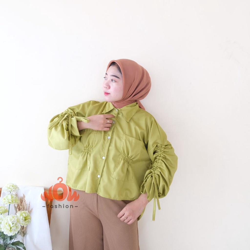 WOW-Gea Kemeja Crop - Kemeja Serut - Kemeja Katun Toyobo - Atasan Lucu