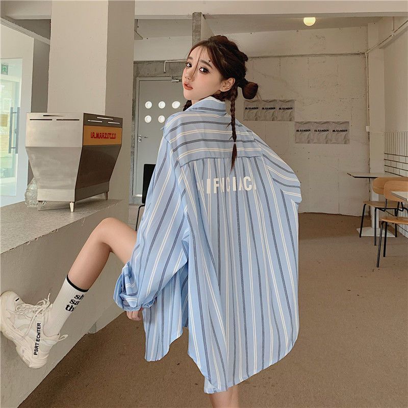 Kemeja lengan panjang bergaris perancis wanita top musim gugur baru fashion polo shirt desain niche