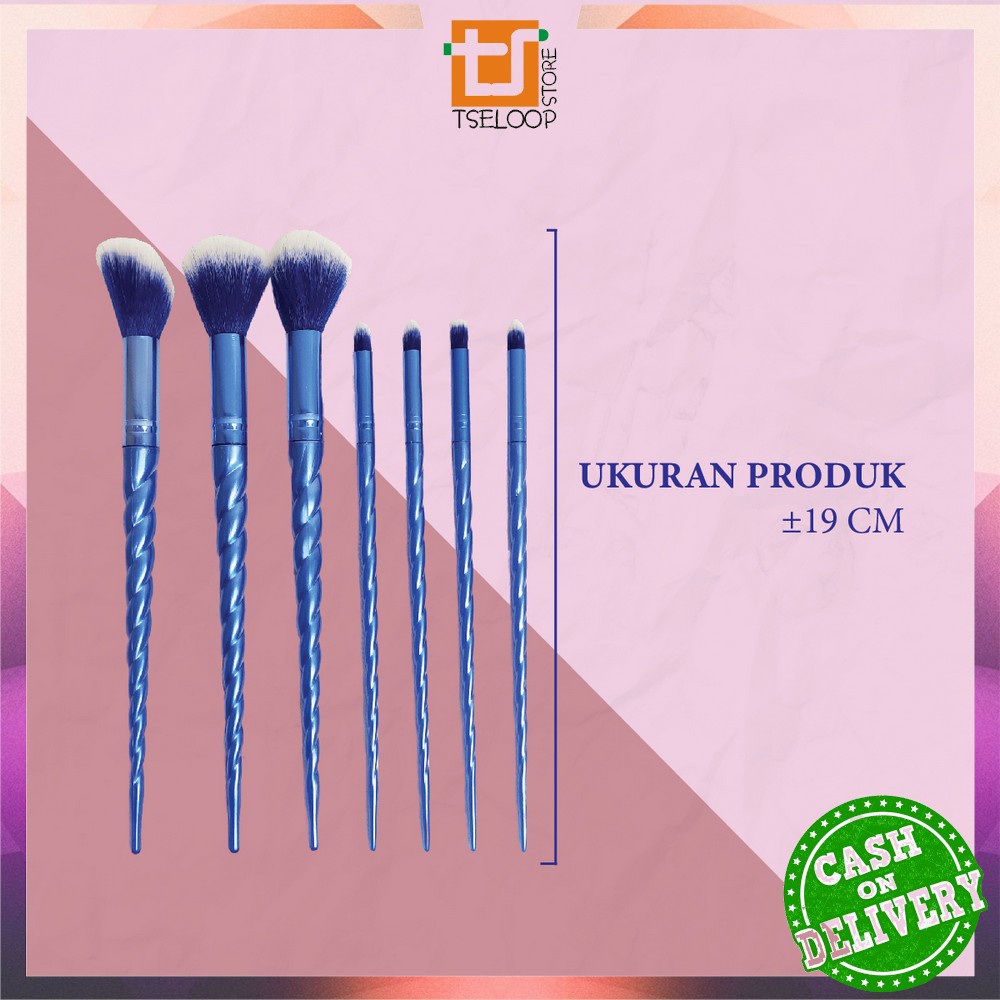 Image of OFM-K128 Kuas MakeUp 7 in 1 Brush Make Up Set Mini Travel Free Pouch / Kuas Rias Wajah Model Ulir / Paket Kuas Set Make Up Cosmetic #7