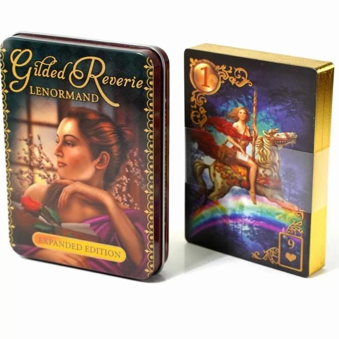 Baru Gilded Riverie Lenormand Oracle Dengan Kotak Kaleng Pinggiran Gold