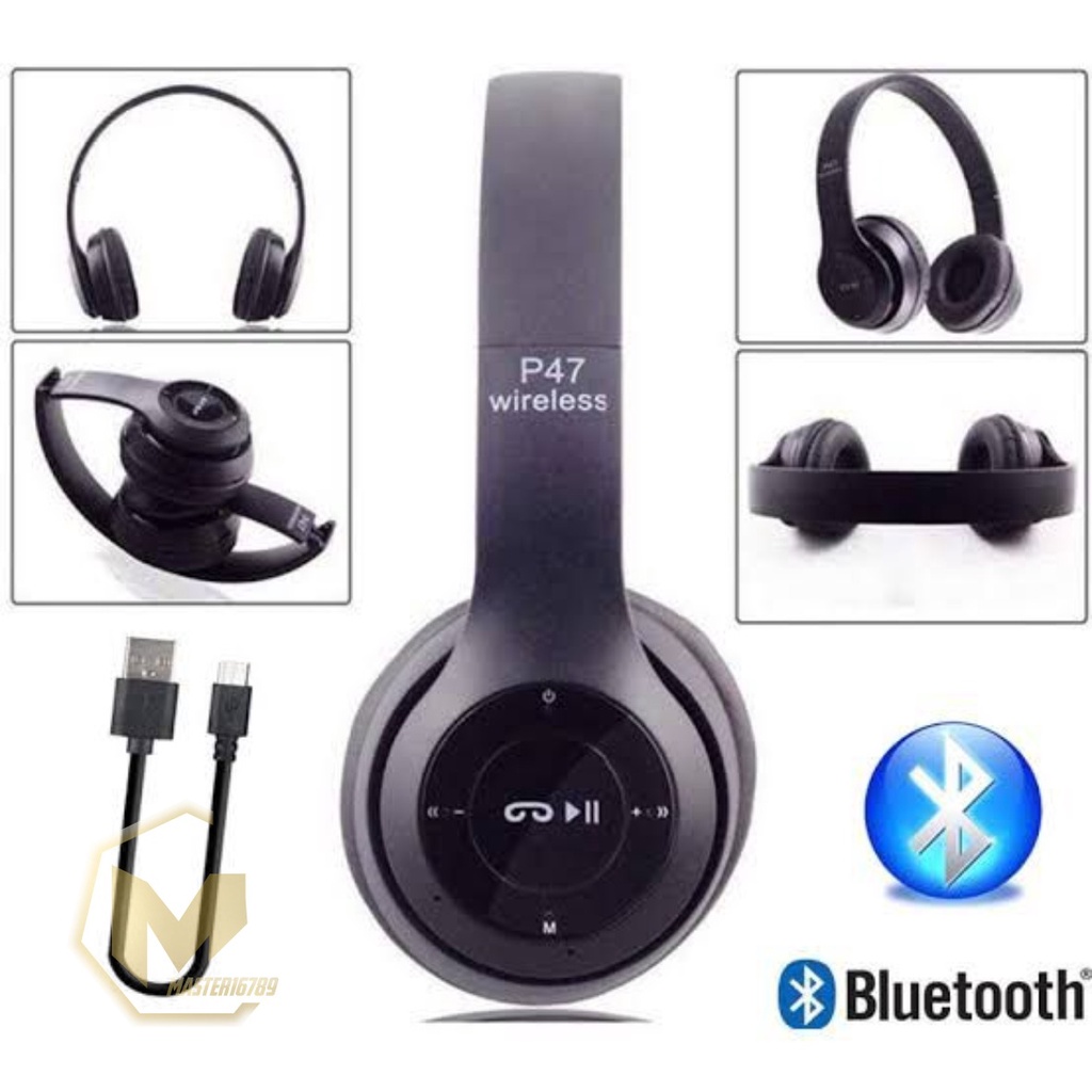 HEADPHONE BLUETOOTH P47 HEADSET BANDO GAMING LIPAT WIRELESS AUDIO STEREO SUPER BASS 5.0 EDR TRAVEL MA3602