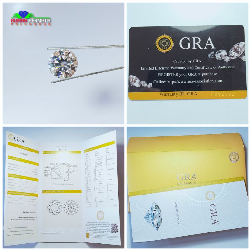 Batu Permata Moissanite GRA Sertifikat