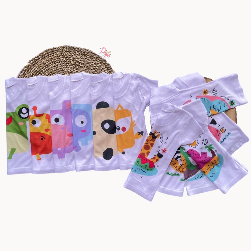 1pcs Kaos setali/ kaos oblong bayi motif (putih/warna)
