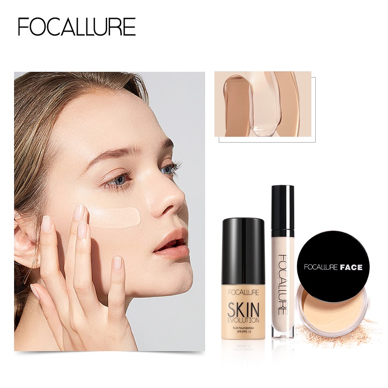 FOCALLURE 3PCS Face Makeup Set including Foundation Looose Powder Concealer