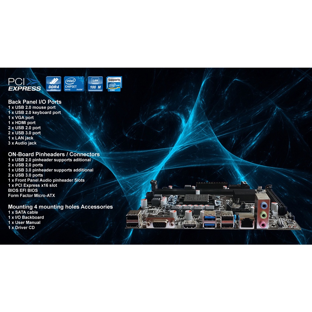 VenomRX Motherboard H110 DDR4 HDMI M.2 NVMe