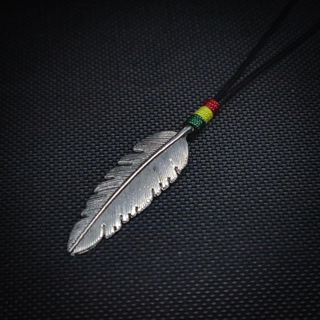 Kalung Pria Wanita Tali Hitam Bandul Liontin Bulu Feather Logam Alloy Rasta Series Adjustable Premium