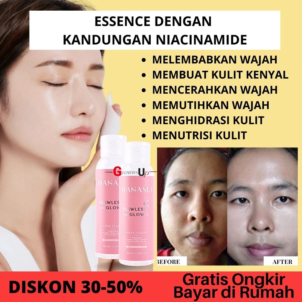 PENCERAH WAJAH PELEMBAB WAJAH HANASUI FLAWLESS GLOW 10 POWER ESSENCE 100ML PERAWATAN WAJAH