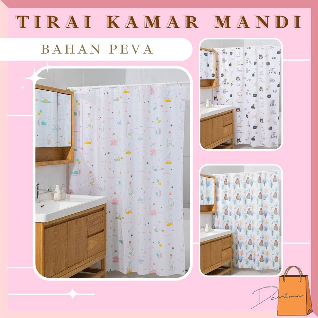 Tirai Kamar Mandi Besar Anti Air 180x180 cm Peva Shower Curtain Bathroom Gorden Pintu Toilet Tebal