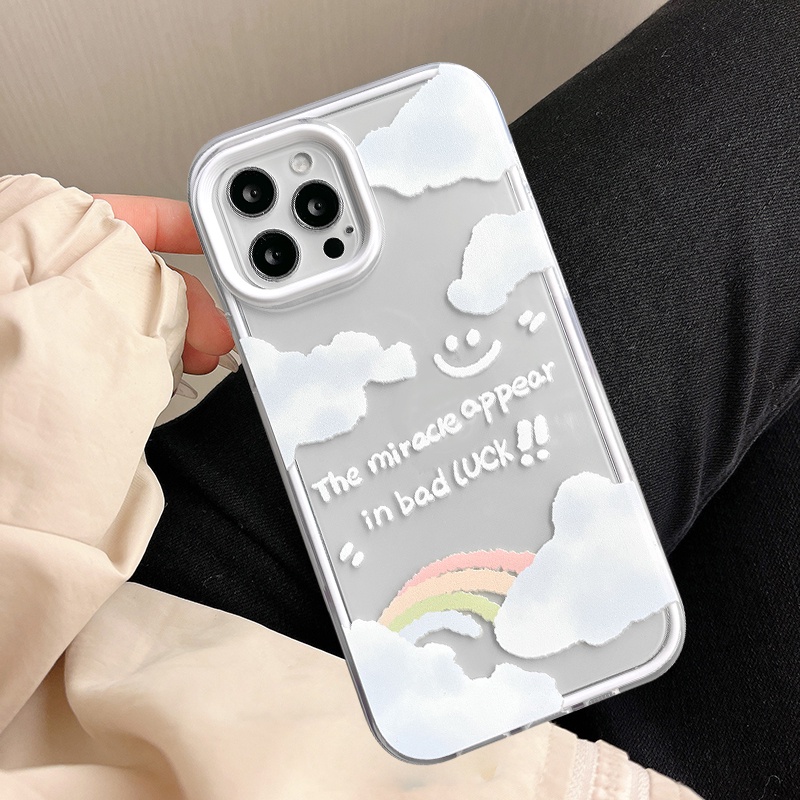 3 In 1 Soft Case Bumper TPU Transparan Motif Awan Pelangi Untuk IPhone 11 13 12 Pro MAX XR X XS MAX 6 6S 7 8 Plus SE 2020