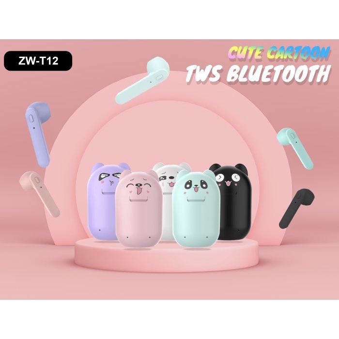 Hetset bluetooth HeadsetEarphone 50 airpods tws ZW T12 Cartoon Stereo Hitam Headset Handsat Erphone 