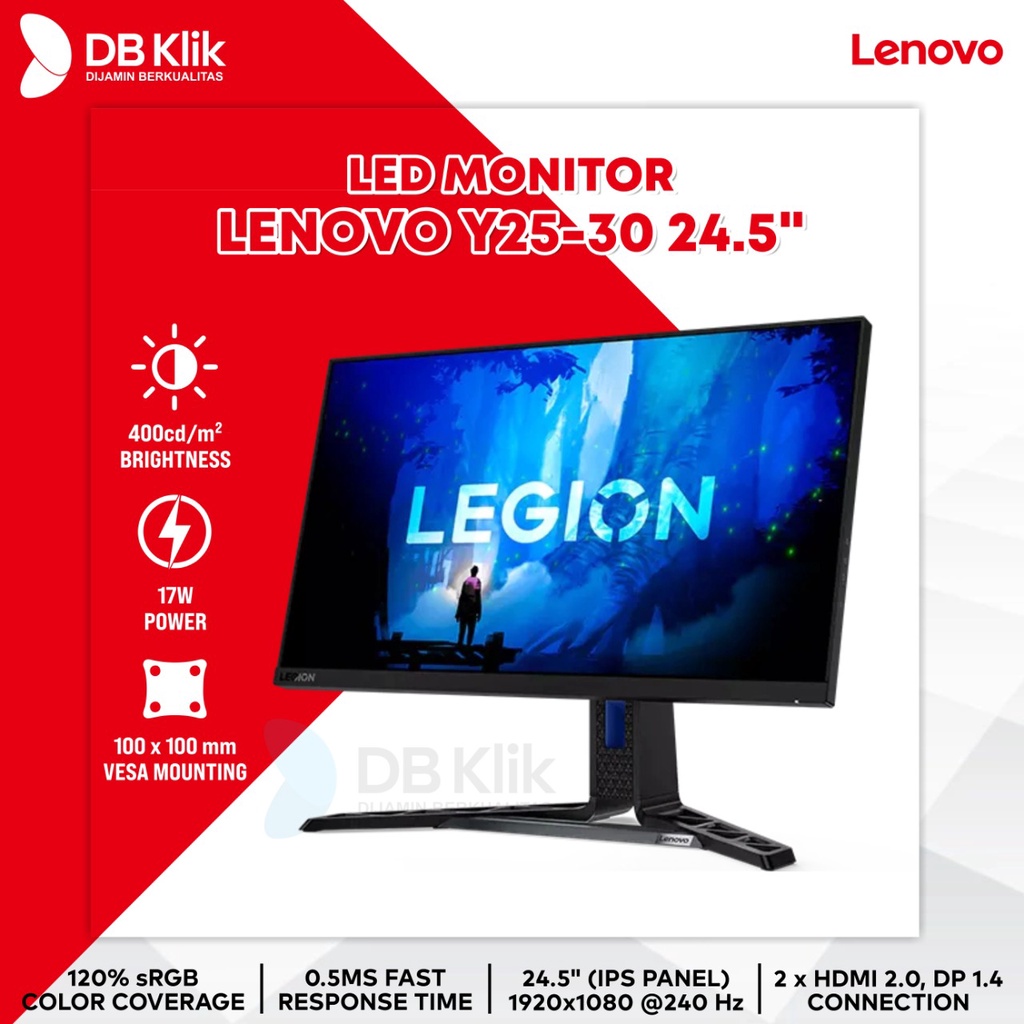 LED Monitor Gaming LENOVO Y25-30 24.5&quot; 240Hz FHD HDMI DP (66F0GACBWW)