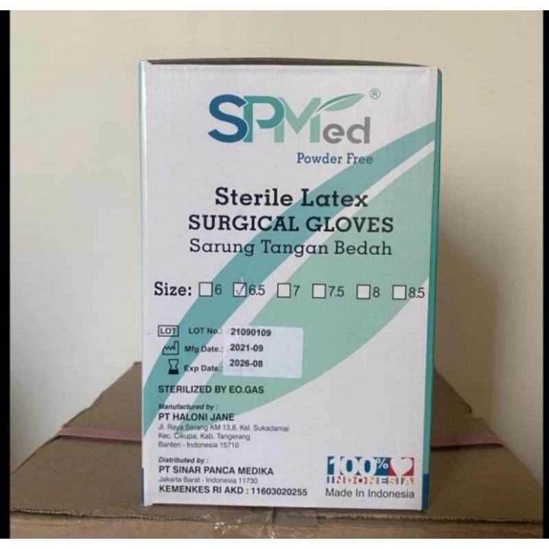 SARUNG TANGAN HANDSCOON SPMed Srerile Gloves Powder Free Surgical Gloves isi 50 Pair Perbox Kemenkes