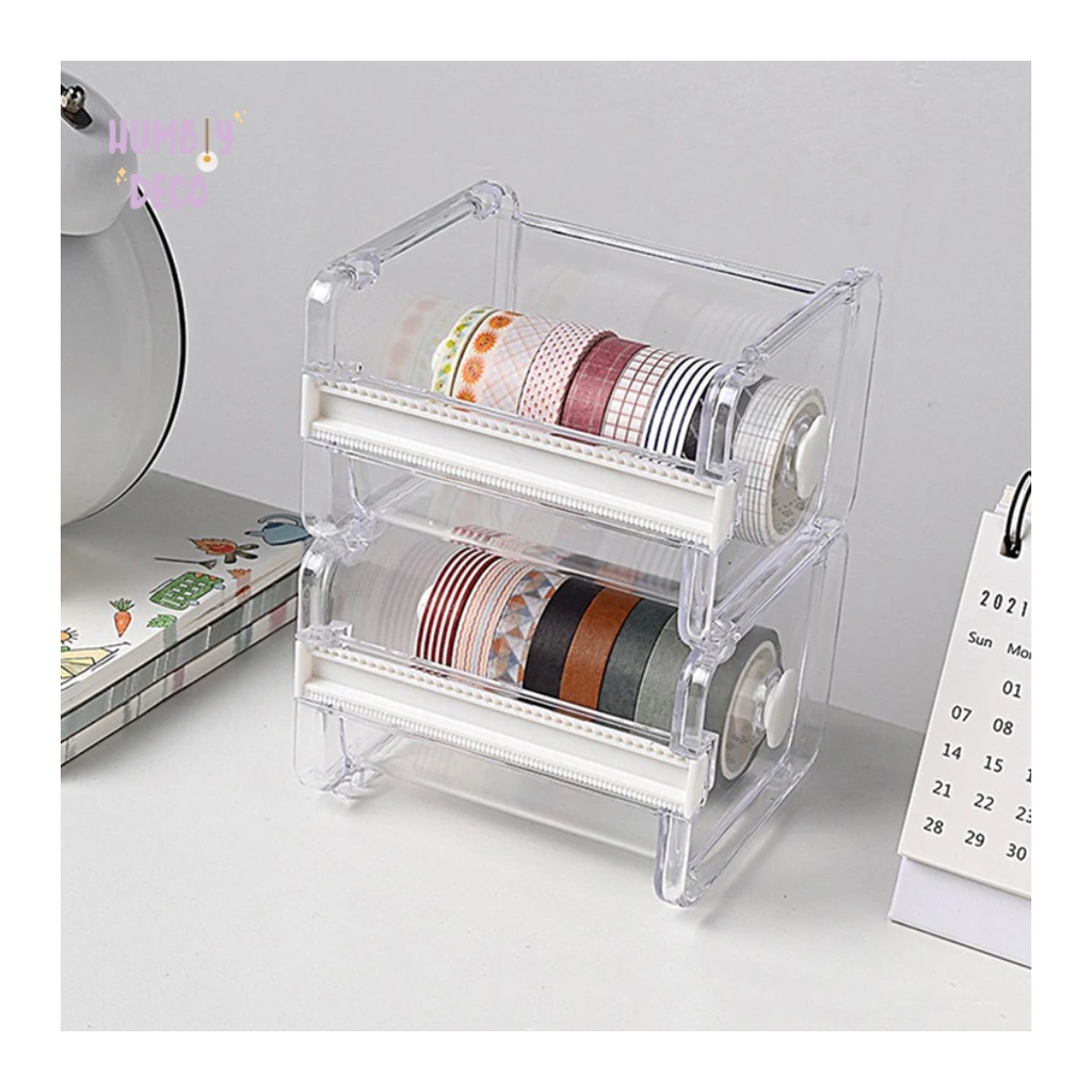 Korean Aesthetic Clear Washi Tape Dispenser Masking Office Stationery Supply | Dispenser Selotip Was