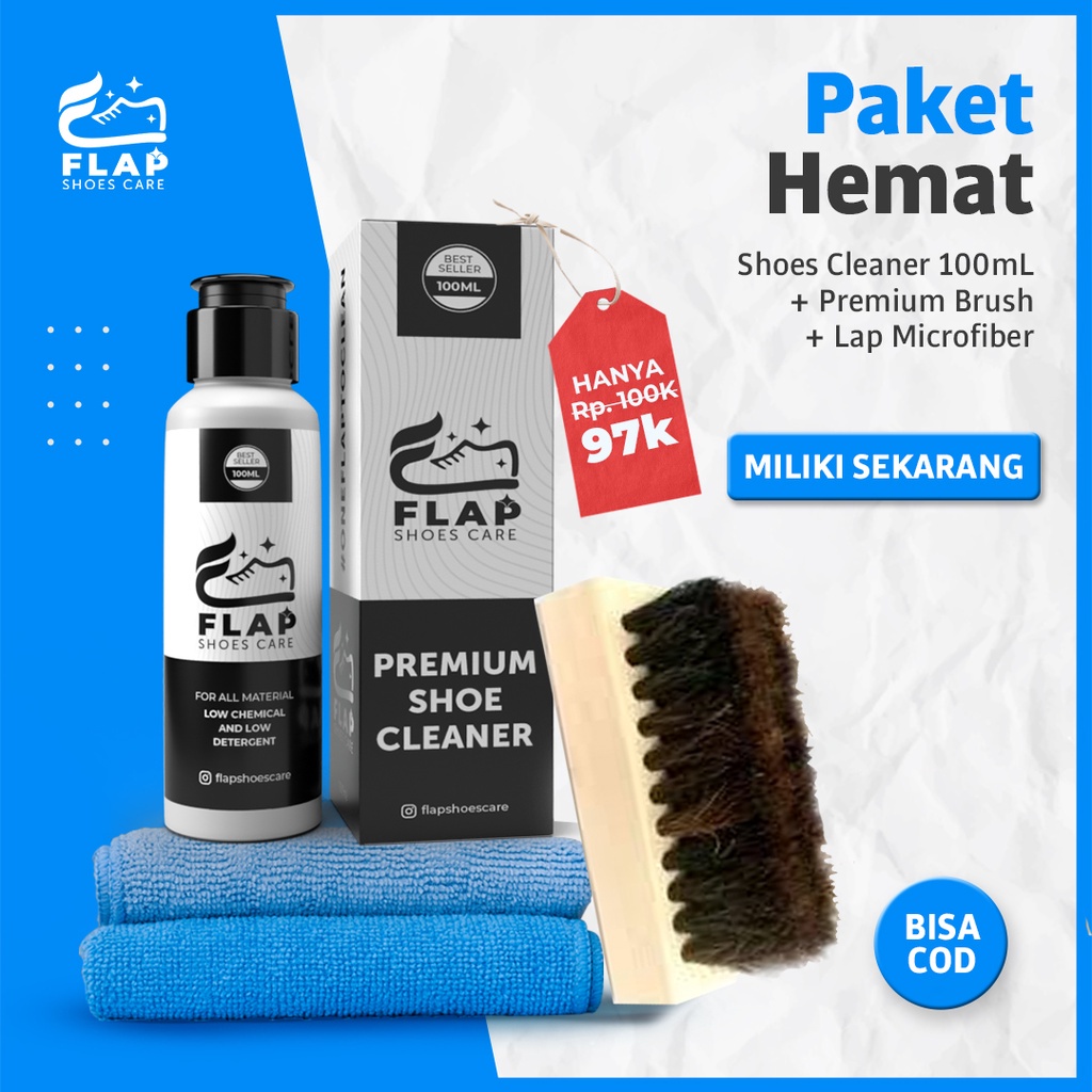 Paket Hemat Shoes Cleaner Cairan Pembersih Sepatu Sneakers Putih dan Warna Flap Shoes Care Kit Sabun