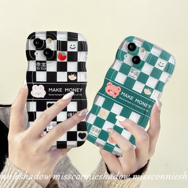 Couple Case Realme 10 C12 9 8 8I 9Pro+ C33 C30 C35 C25 C25Y C25s C15 C11 C3 5i 5s 6i C21Y C20 C17 C20A 7 5 7I Wavy Edge Checkered Cartoon Cute Bear Rabbit Smiley Soft Tpu Cover