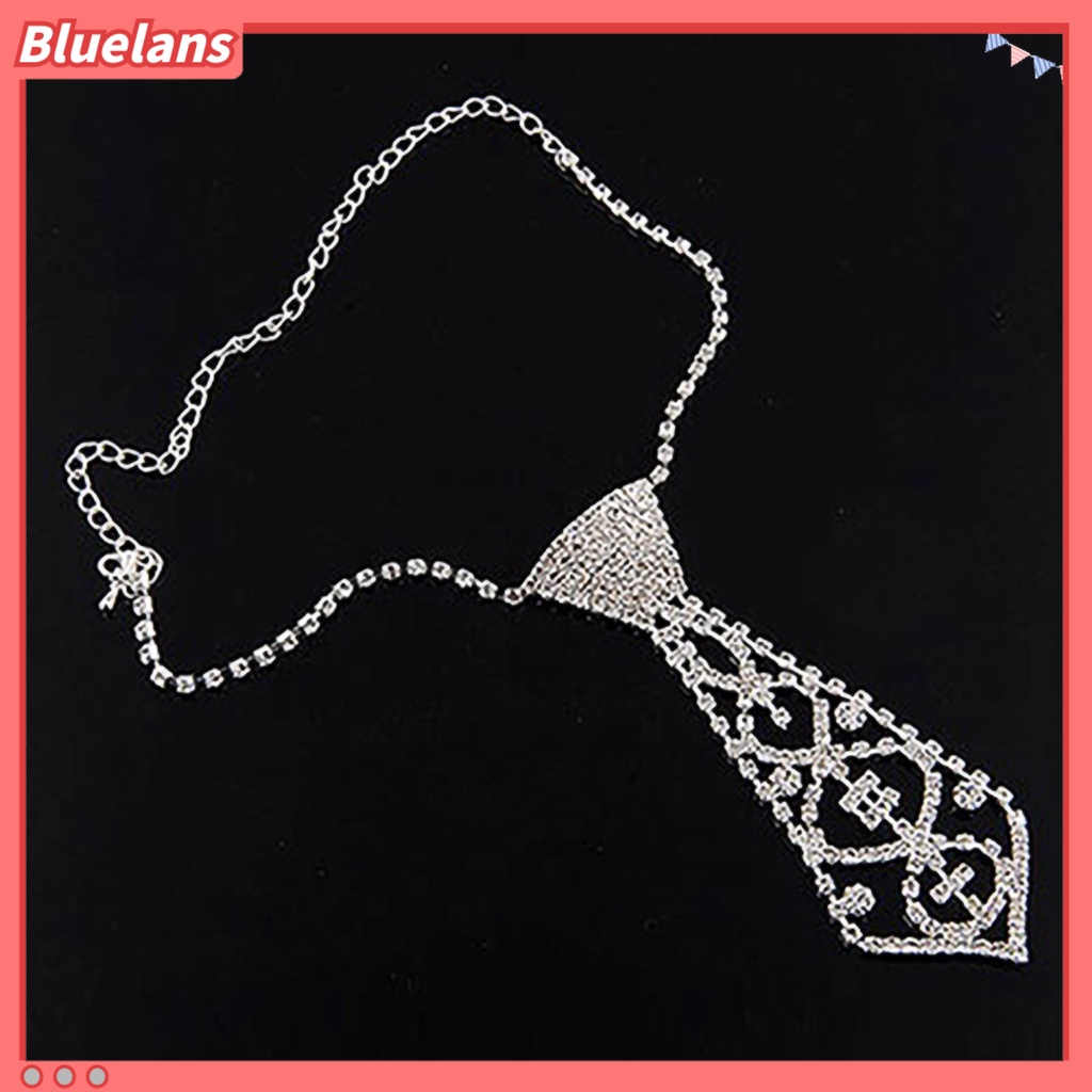 Bluelans Unisex Necklace Necktie Shape Rhinestone Inlaid Fashion Tie Hollow Out Chain Necklace Jewelry