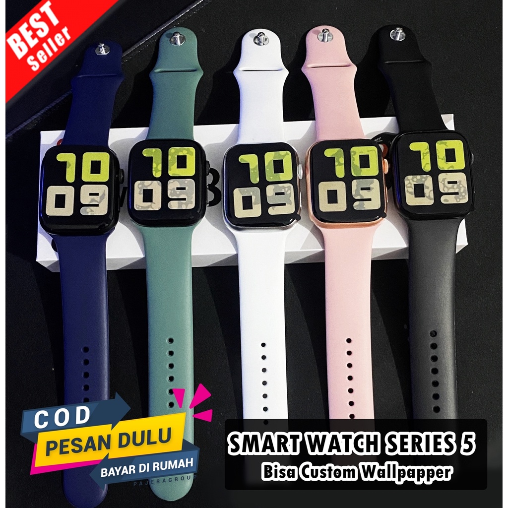 (Bisa COD) Jam Tangan Smarwatch Bluetooth Series 5 Layar Cerah Bisa Custom Foto - Bluetooth Call - Notifikasi Sosmed