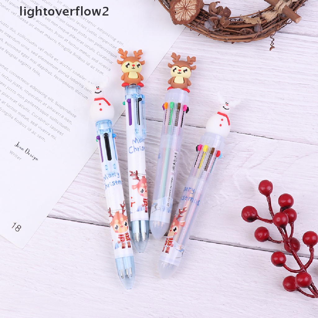 (lightoverflow2) 1pc Pulpen / Bolpoin 10 Warna Tipe Tekan Untuk Natal (ID)