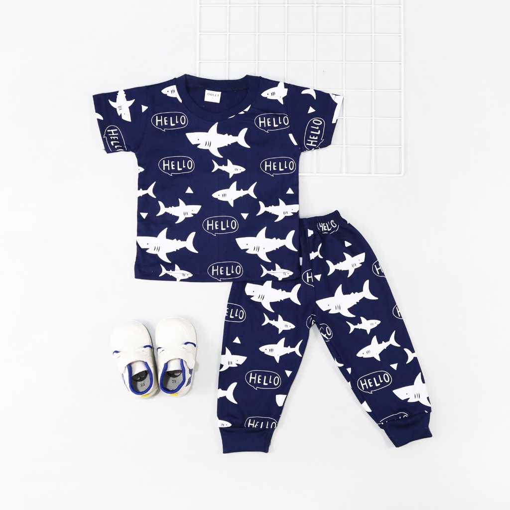 Owlet - setelan anak laki laki banyak gambar / kaos anak laki laki / piyama anak laki