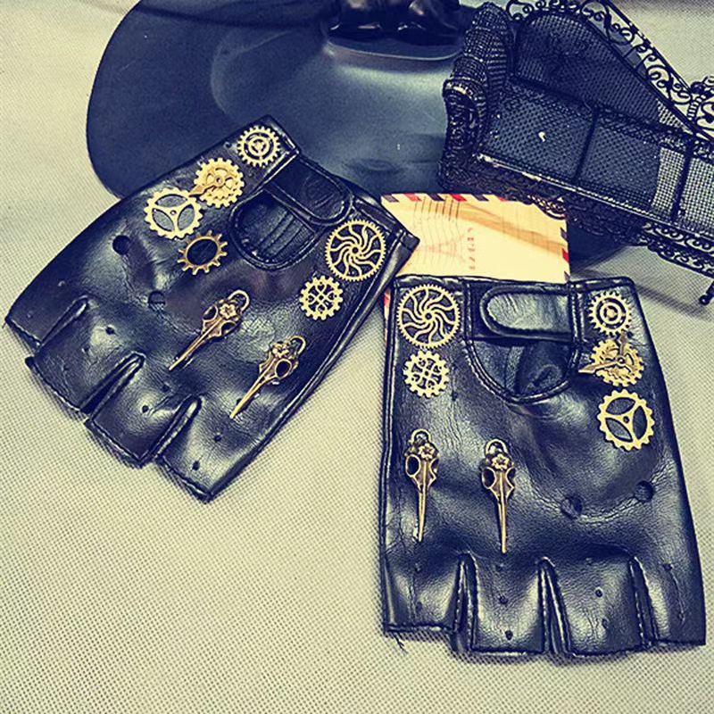 Gothic Fingerless Leather Hand Gloves 2494