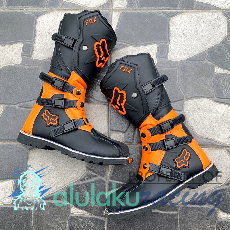 Sepatu Trail Motocross X Lokal Boots Riding SV Premium Quality with Safety Protectors - Orange