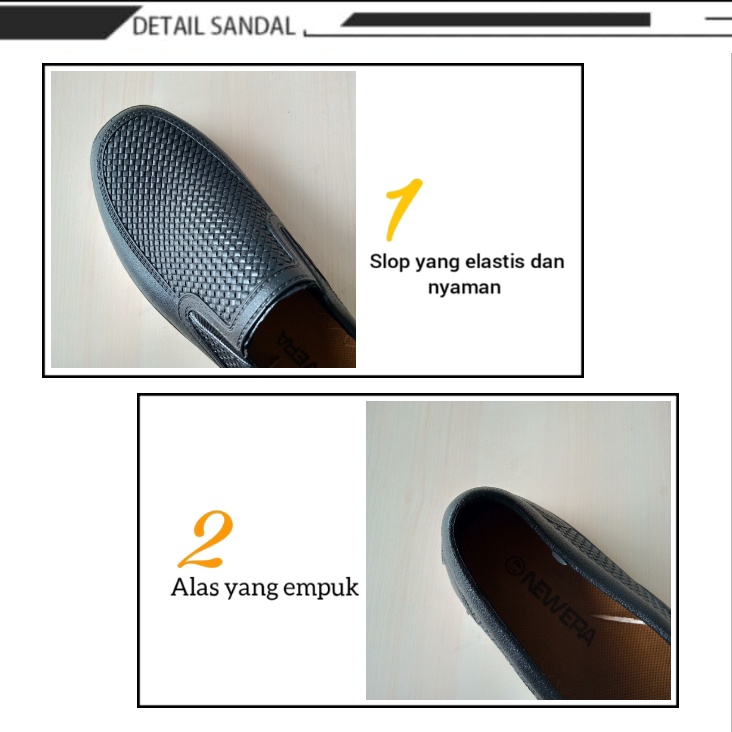 gof NEW ERA MB 9109/MB 9108 Sepatu Pantofel Pria Full Karet Pria Dewasa Hitam Putih Anti Air SlipOn Original