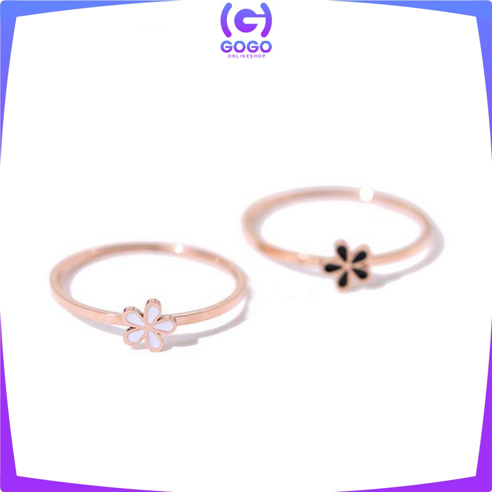 GOGO-K131 Cincin Wanita Bahan Titanium Steel Motif Bunga / Cincin Dewasa Motif Simple Anti Karat / Cincin Fashion Wanita Ala Korea