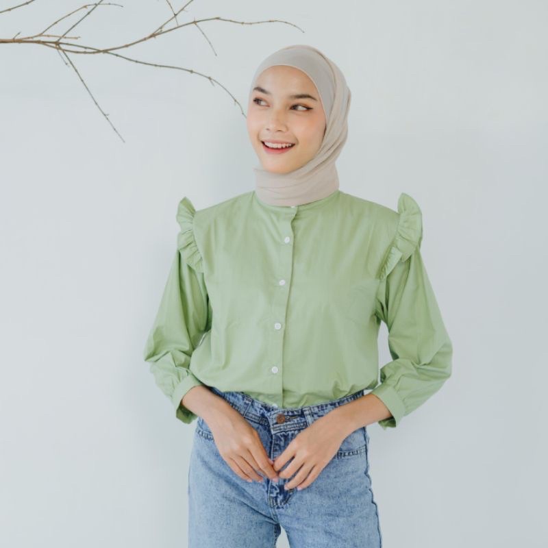 BEFAST - ZRD OOTD Blouse REIZA /  Mini Ruffle / fuschia / claire top / Blouse Crop Trendy / Outfit Cewe Kue / Blouse Kerja Wanita / Terlaris / Blouse Wanita Keluaran Terbaru / Atasan Lengan Panjang / Blouse Polos Formal / Pakaian Wanita Remaja Kekinian