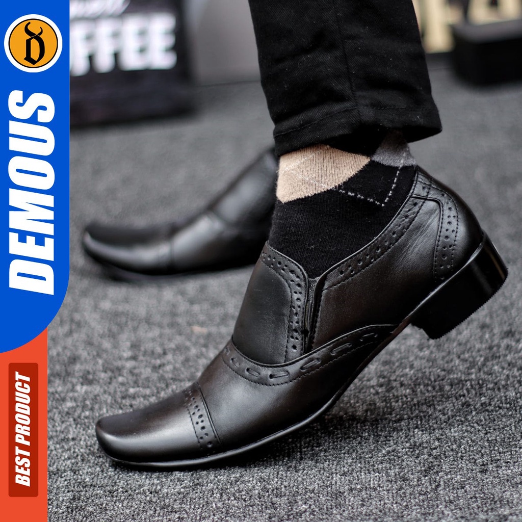 DEMOUS Derossa - Sepatu Formal Pantofel Hitam Kulit Asli Kerja Pria