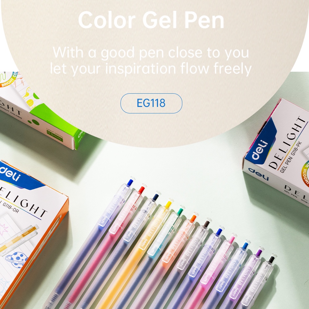 Deli Retractable Gel Pen Pulpen Cetek Pulpen Gel Warna 0.5 mm Berbagai Macam Warna EG118