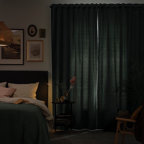 SANELA Gorden penggelap ruangan, 1 pasang, cokelat muda / abu tua / abu hijau / biru tua, 140x250 cm