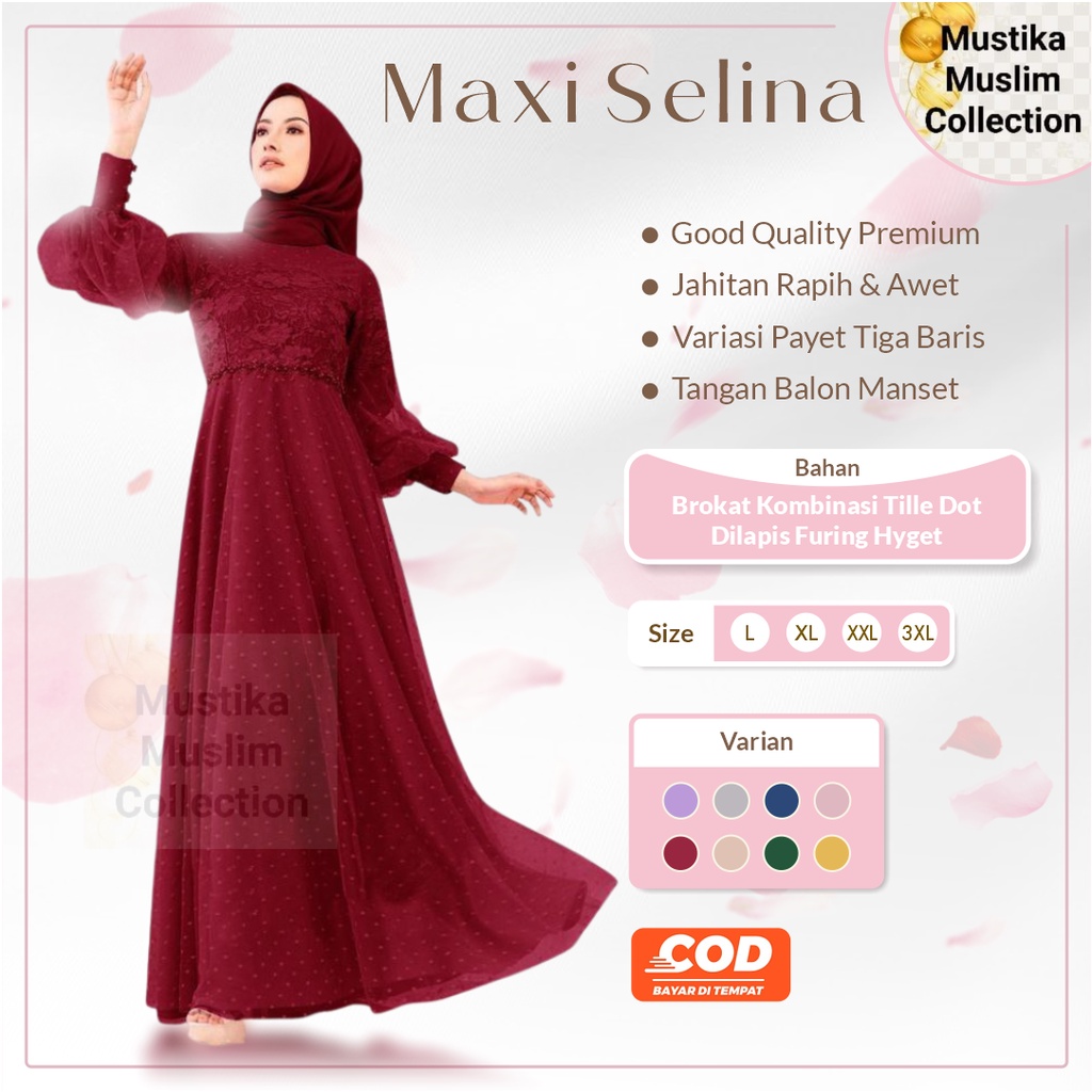 COD☑️Pakaian Gamis Terbaru/Maxi Selina Dress (3SIZE)/Gamis Tutu Tille Dot/Inah Dress Brokat Tile Dot/Pakaian Muslim tille Dot/Pakaian Pesta/Good Quality