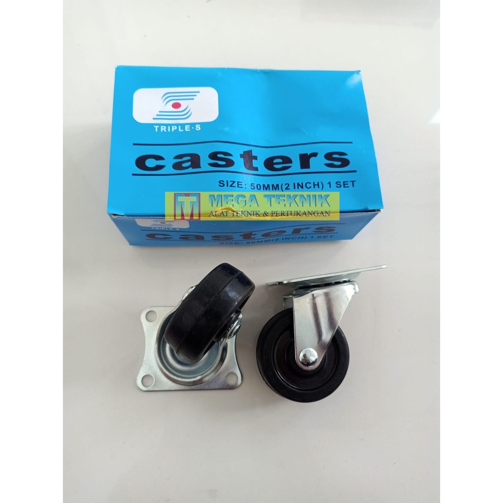 [4 Pcs] Roda Caster Triple-S Gepeng Hitam 2 Inch - Roda Kursi Koper Troli Ringan