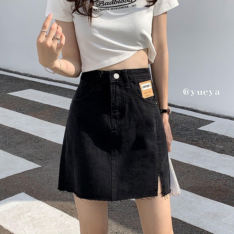 Rok jeans pendek short rok high waist korean jeans belah samping seksi rok mini cewek ootd kekinian 2023