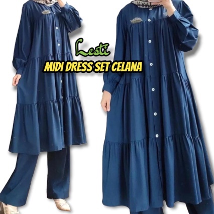 [ JUMBO ] Sania Set / Lesti Set Warna Navy Biru dongker Nevy / Setelan Muslim Wanita Terbaru 2021 / 