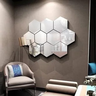 CERMIN KACA HEXAGONAL MIRROR DEKORASI HIASAN DINDING STICKER KACA HEXAGON CERMIN MURAH