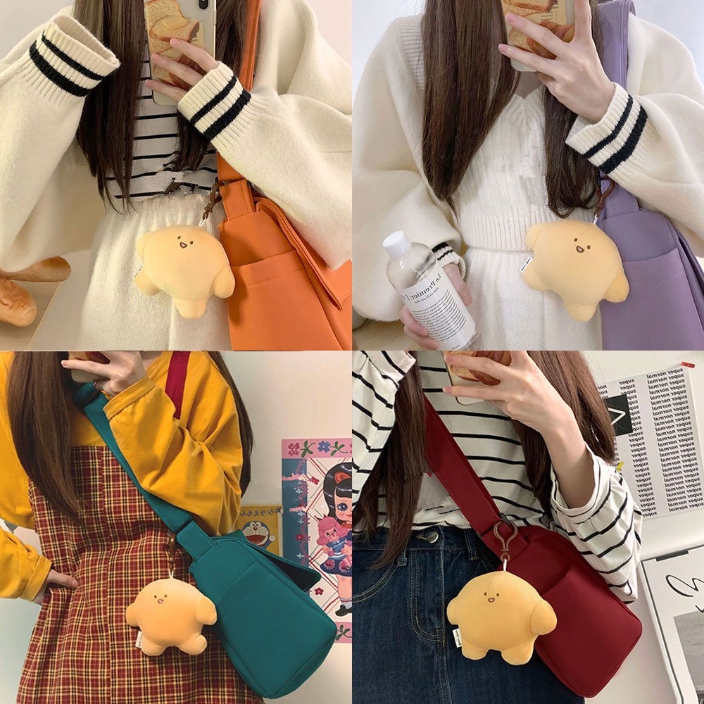 ✗▫Sera Gaya Korea Sederhana Warna Solid Liar Jepang Messenger Bag Kebugaran Satu Bahu Tas Kanvas Tas Sekolah untuk Pria dan Wanita