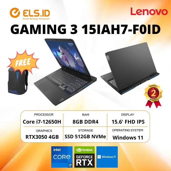 Lenovo Gaming 3 15IAH7-F0ID i7 12650H 8GB SSD 512GB RTX3050 W11+OHS