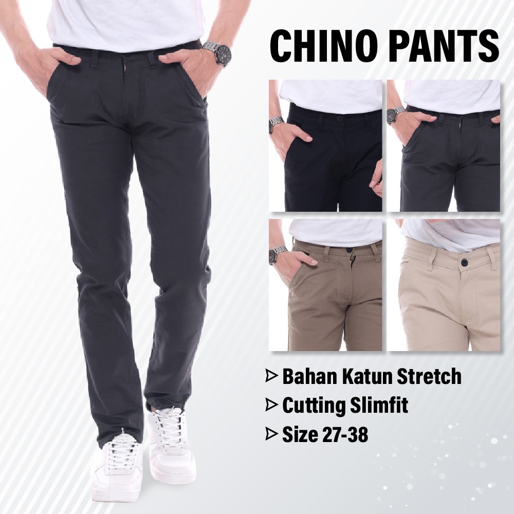 CELANA PRIA CHINO Slim fit Panjang Kerja kantor Santai Liburan Cowok Gentleman Boy