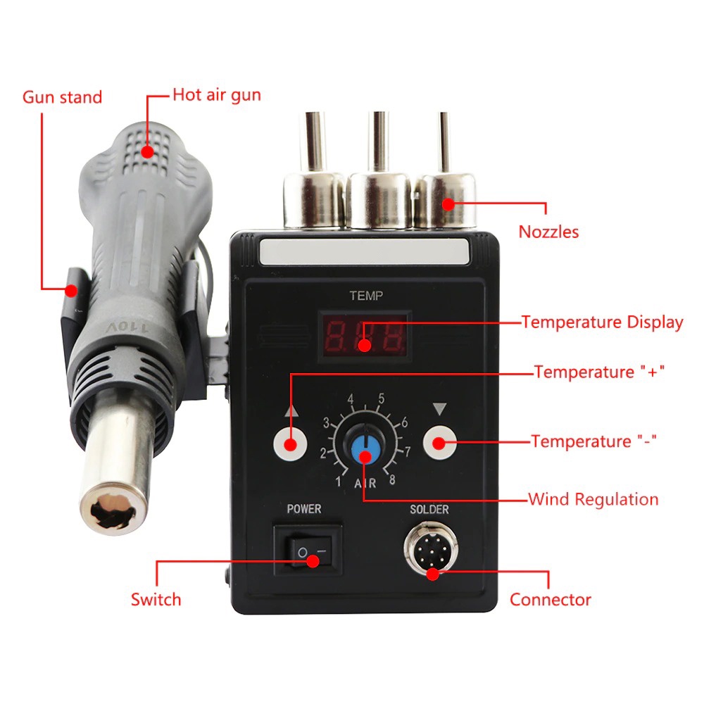 DeBaiLong Desoldering Heat Gun + Solder dengan Station 220V/700W - 858D - Black