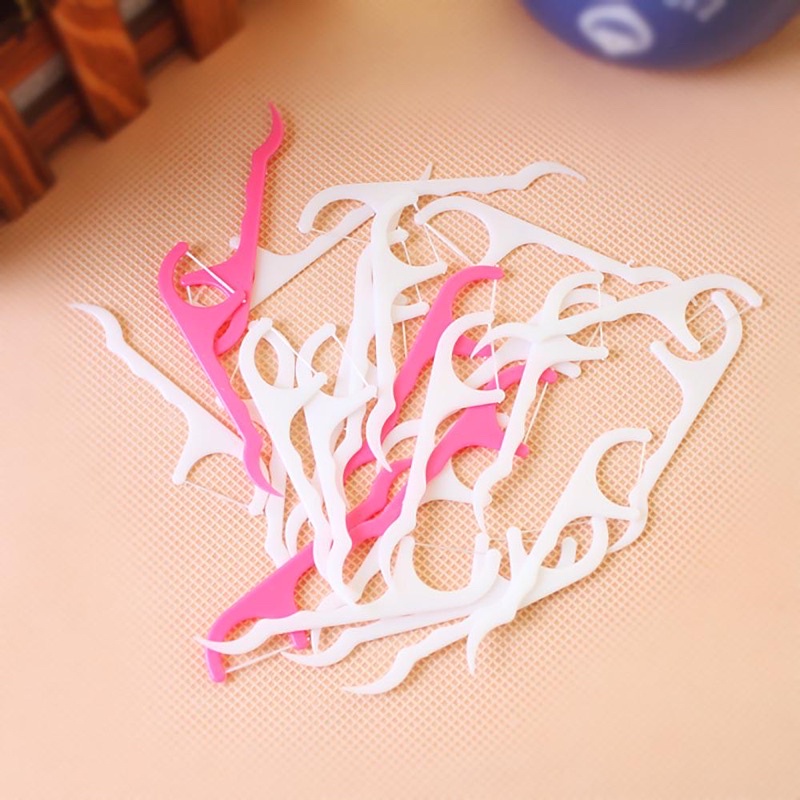 Dental floss tooth pick pink putih isi 25 tusuk gigi plastik flossing toothpick picks sela gigi ALICE DENTAL