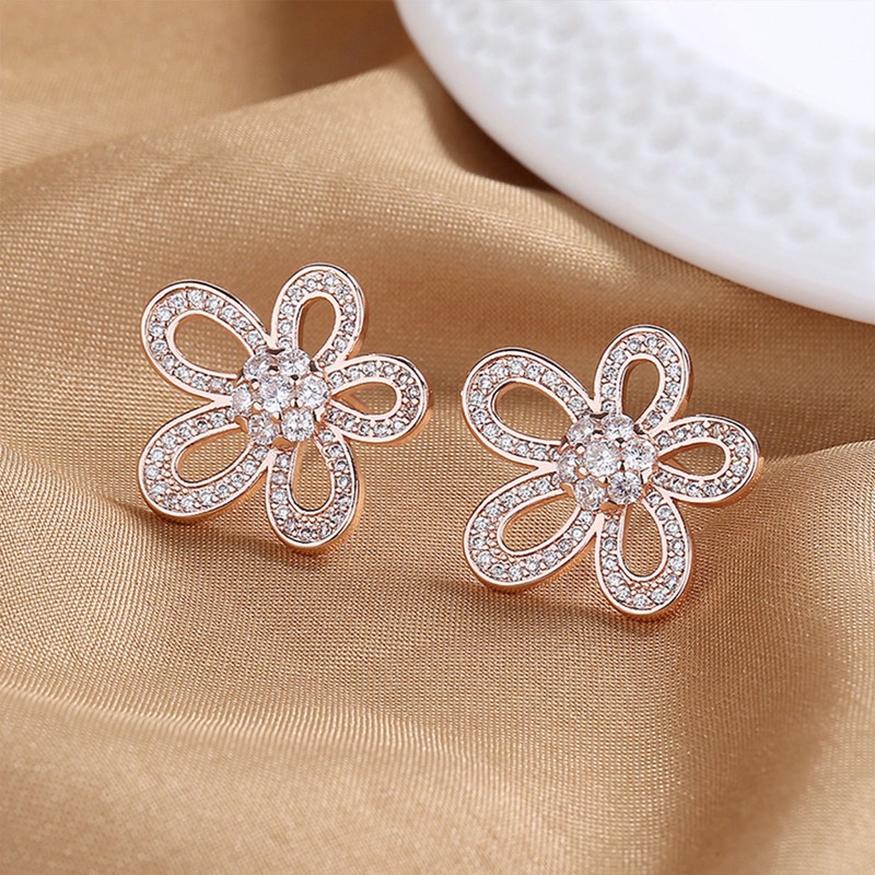 Anting Stud Desain Bunga Matahari Daisy Aksen Kristal Sparkly Bahan Logam Warna Emas Untuk Wanita