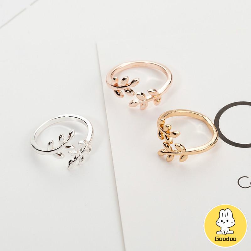Cincin Charms Olive Tree Branch Leaves Open Ring Wedding Rings Adjustable Jewelry -Doo
