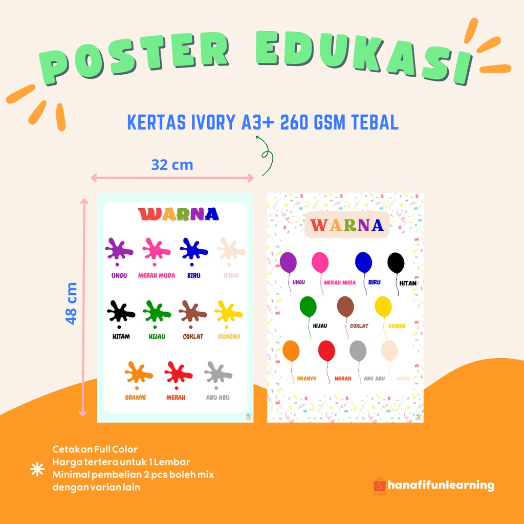 Poster Edukasi Anak Poster Warna Poster Pendidikan Anak Usia Dini Balita PAUD TK SD