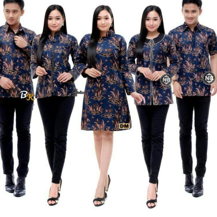 {JPK.18Oc22g} Size M L XL XXL XXXL Batik Couple Bambu Navy Motif Baru Atasan Batik Wanita Tunic Blou
