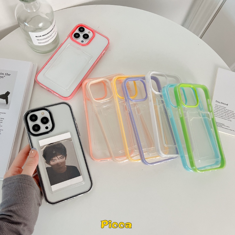 3in1 Soft Case Holder Kartu Kredit Warna Macaron Untuk iPhone 11 XR 7Plus 8Plus 14 13 12 11 Pro MAX X XS MAX 6 6S 7 8 Plus SE 2020