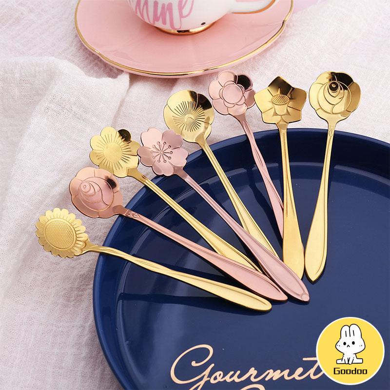 Kreatif Stainless Steel Sendok Bunga Sendok Kopi Rose Cherry Blossom Spoon Festival Hadiah Souvenir -Doo