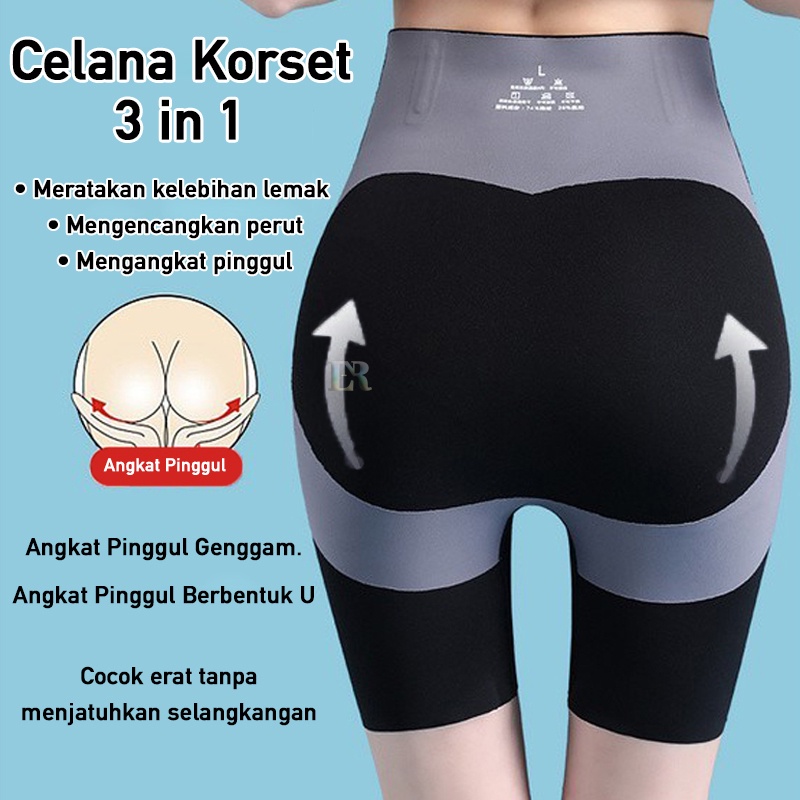 LNR Shop C-003 Korset Pelangsing Model Celana Pendek Pengangkat Bokong Legging Sport Pinggang Tinggi Celana Pembakar Lemak Meratakan Kelebihan Lemak Perut Celana Suspensi Ajaib Celana Olahraga