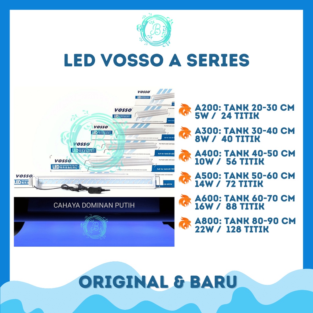 [FREE BUBBLEWRAP] Vosso LED A300 30-40cm 8W Lampu LED Atas Gantung Aquarium Aquascape